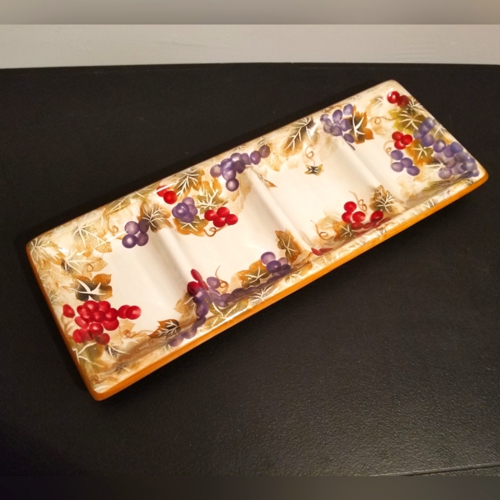 VINTAGE SERVING TRAY CENTURY GRAPE VINE LEAVES DINING PARTY COUNTRY KITCHEN 90S